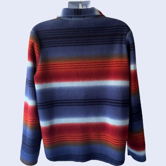 Ms Lee Reversible Southwestern Fleece Shirt Jacket Blue Red Striped 90s - Picture 2 of 11